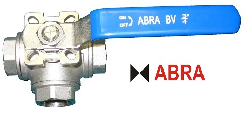 Шаровые краны трехходовые нержавеющие из стали AISI316 (CF8M) Ду 8-50 Ру40 резьба/резьба Тип ABRA-BV15 T-порт c ISO верхним фланцем, с рукояткой - внешний вид