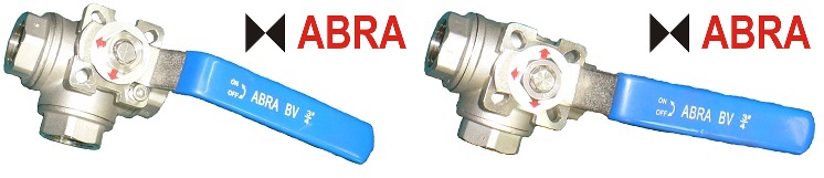 Шаровые краны трехходовые нержавеющие из стали AISI316 (CF8M) Ду 8-50 Ру40 резьба/резьба Тип ABRA-BV15 L-порт и T-порт c ISO верхним фланцем, с рукояткой - внешний вид