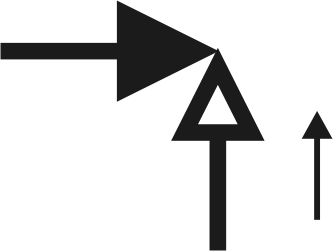 Справочно: Условное графическое обозначение обратного клапана углового на чертежах и схемах, стрелка указывает направление потока. 