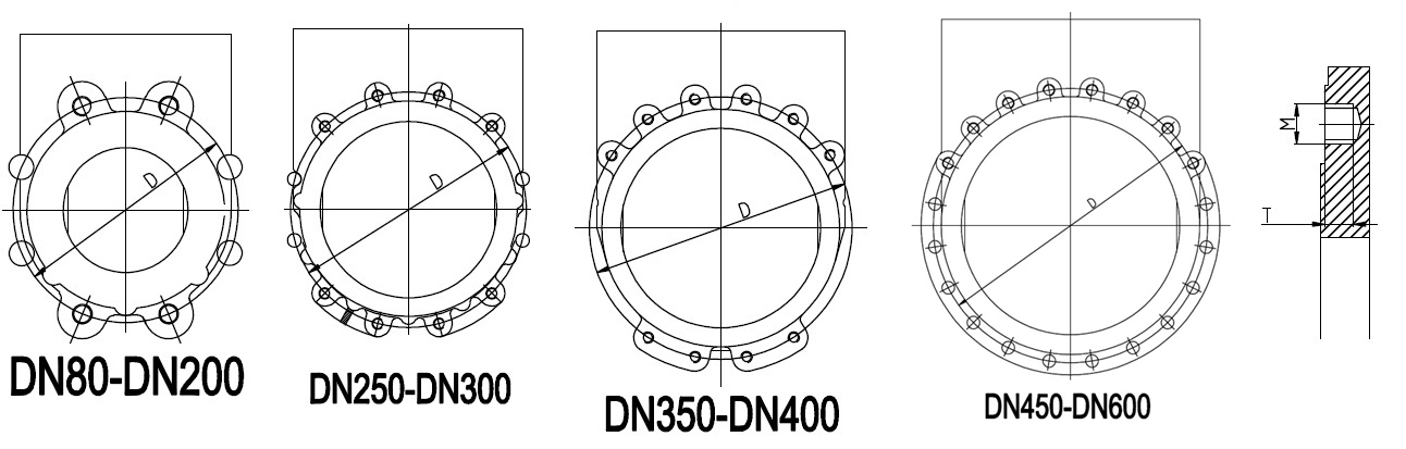 Схема присоединительных отверстий фланца - Задвижки шиберные ножевые DN(Ду) 50-600 PN(Ру) 10/16 двусторонние, корпус GGG40,  диск - SS AISI 304, седло EPDM. Серия ABRA-KV. Габариные размеры, веза, характеристики